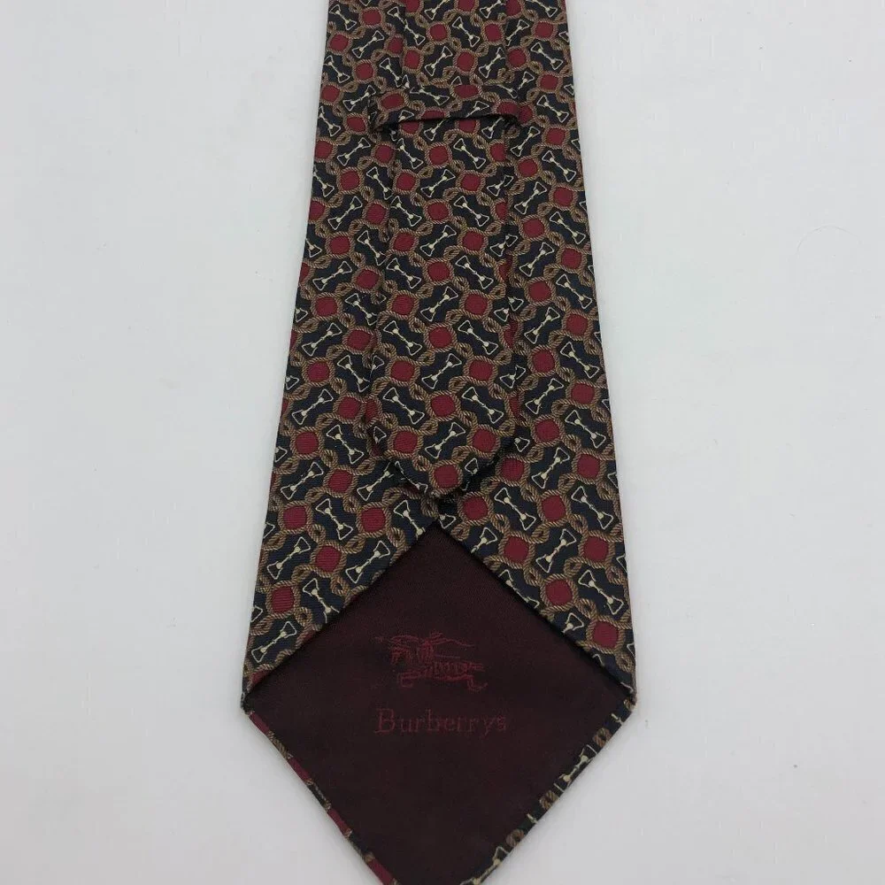 Vintage Burberrys Red Black and Gold Horse Bit Silk Tie